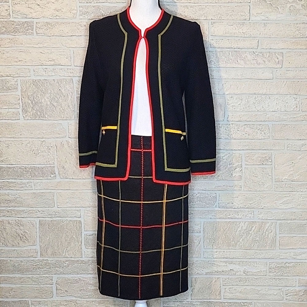 SWEATER SKIRT SET Classic Style Windowpane Plaid